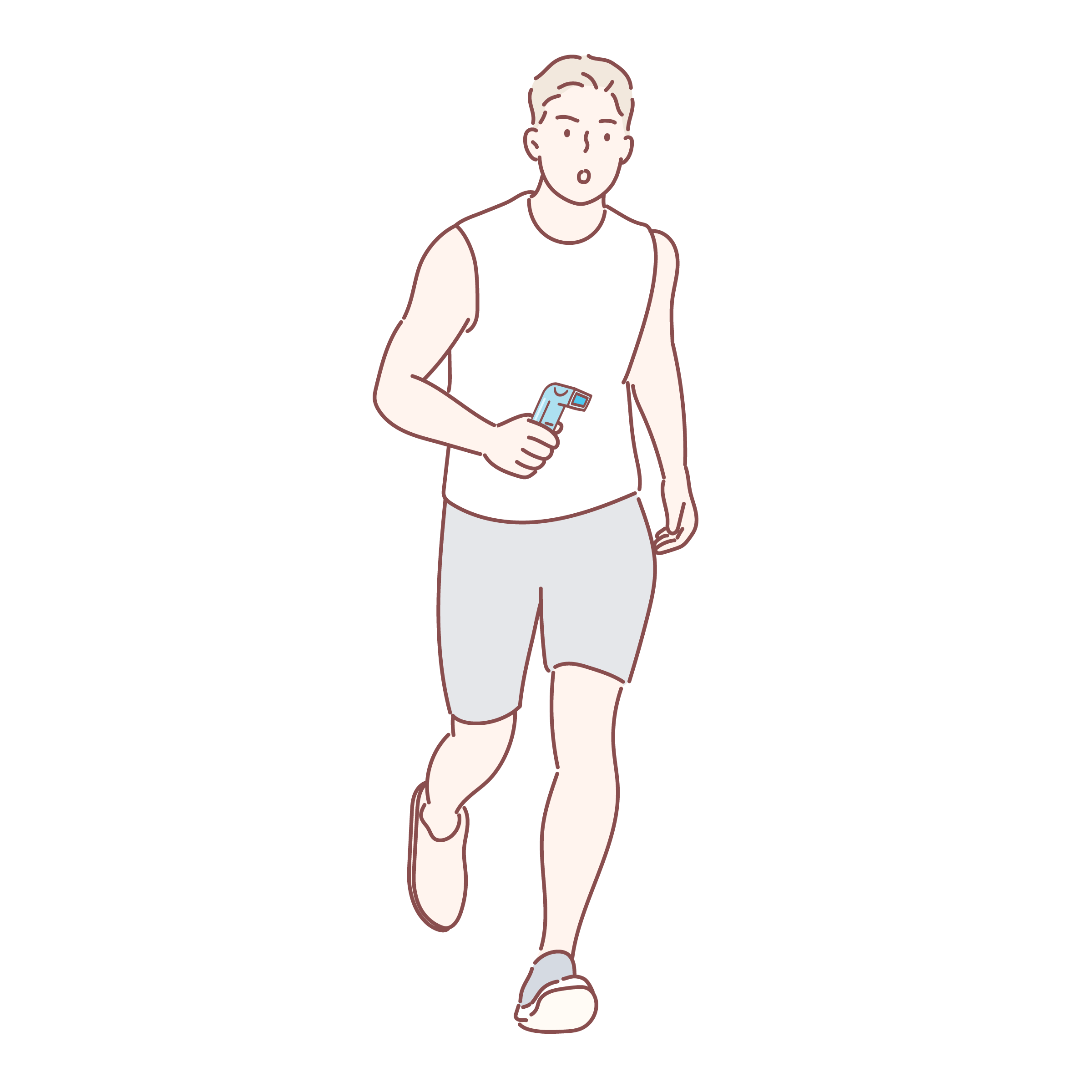 Desenho de homem a correr e segurar inalador na mão